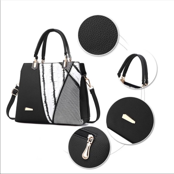 Pink, Black & White Striped Handbag - Picture 5 of 10